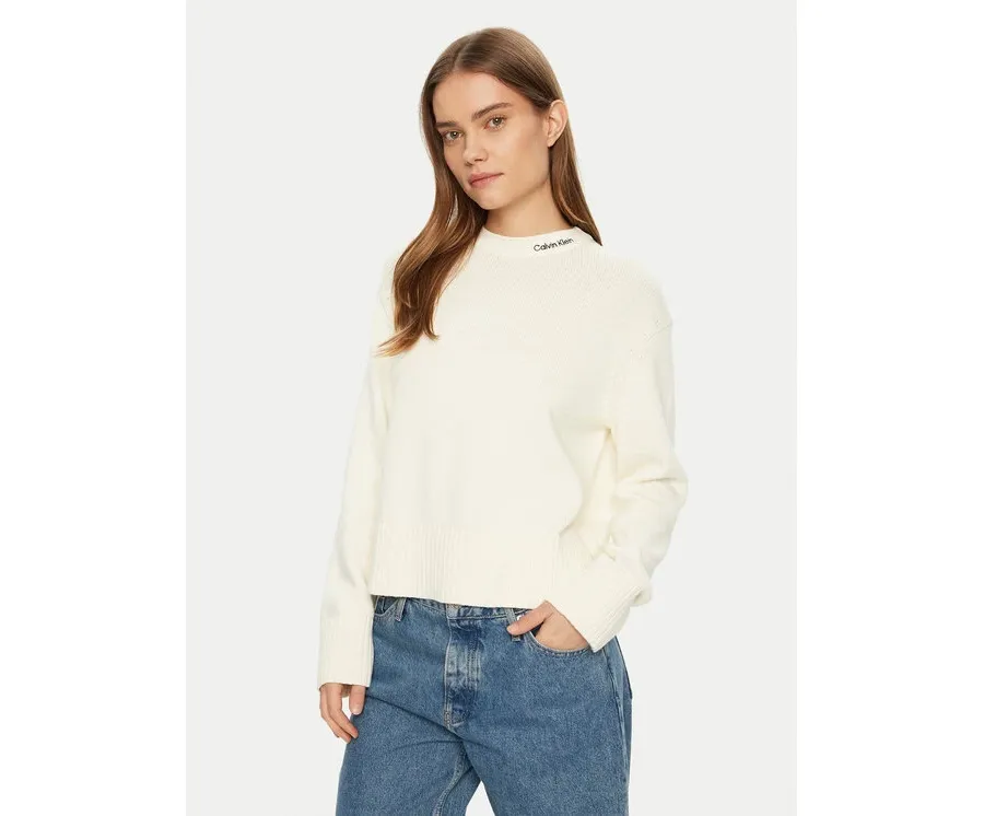 obrazek 1 Calvin Klein Jeans Sweter Logo Embro J20J225073 Écru Regular Fit