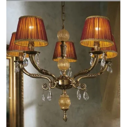 Zdjęcie Żyrandol z dwunastoma światłami z odlewanego mosiądzu z dekoracjami ze szkła Murano i wiszącymi kryształami - Il Paralume Marina