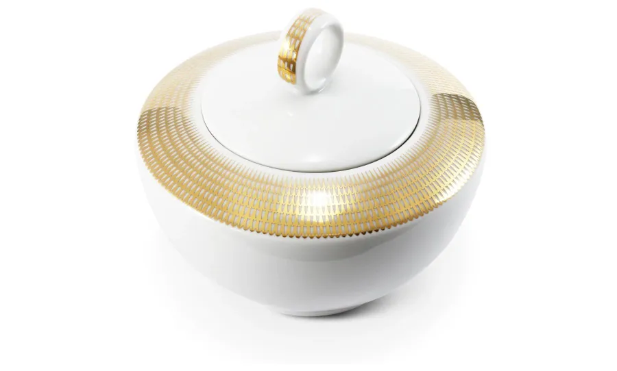 obrazek 2 Nowoczesna cukiernica z porcelany ze złotym zdobieniem – Leander