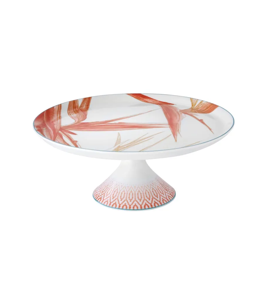 obrazek 1 Porcelanowa duża patera na ciasto na nóżce Fiji z geometrycznym wzorem i motywem kwiatowym - Vista Alegre