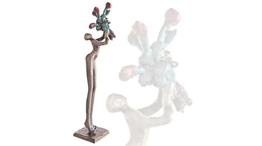 obrazek 2 Elegancka statuetka wykonana z brązu przedstawiająca kobietę z bukietem róż