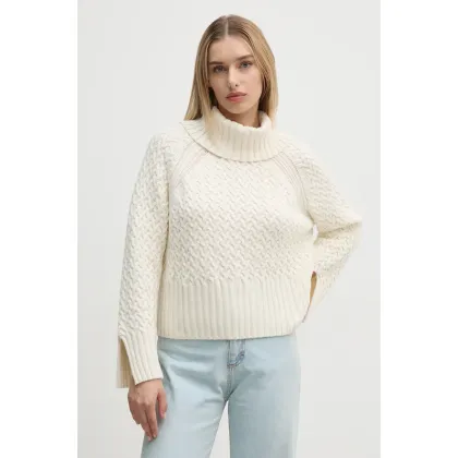 Zdjęcie Barbour sweter damski kolor beżowy ciepły z półgolfem LKN1589