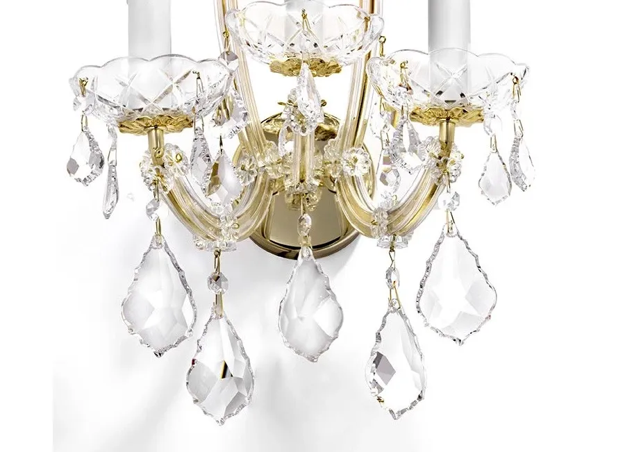 obrazek 2 Wyjątkowa lampa ścienna z ramą z miękkiego złota pokrytą przezroczystymi szklanymi ramionami i przezroczystymi zawieszkami Asfour Crystal - Il Paralume Marina
