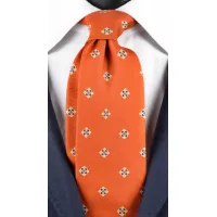 Zdjęcie Ekskluzywny, pomarańczowy krawat w żółto-niebieski wzór pochodzący z Włoch