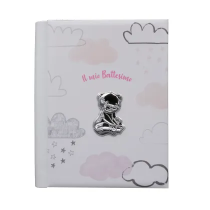Picture A stylish child development journal decorated with a silver teddy bear