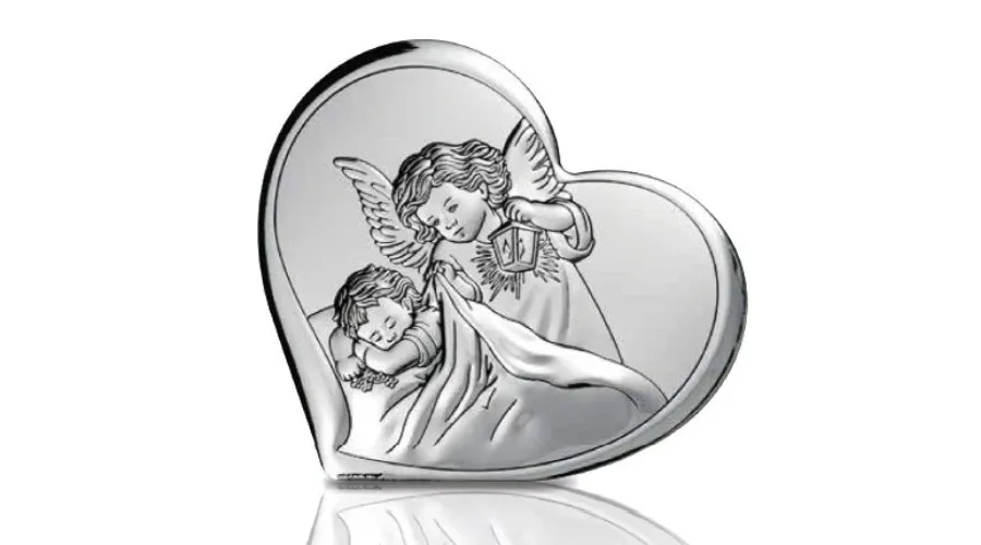 obrazek 1 Srebrny obrazek w kształcie serca 8х7,3 cm z przedstawieniem Anioła Stróża