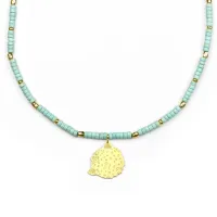 Picture 18k gold plated sterling silver necklace with light blue aulite