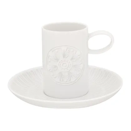 Picture Classic Porcelain Coffee Cup and Saucer Ornament with White Relief Ornament - Vista Alegre