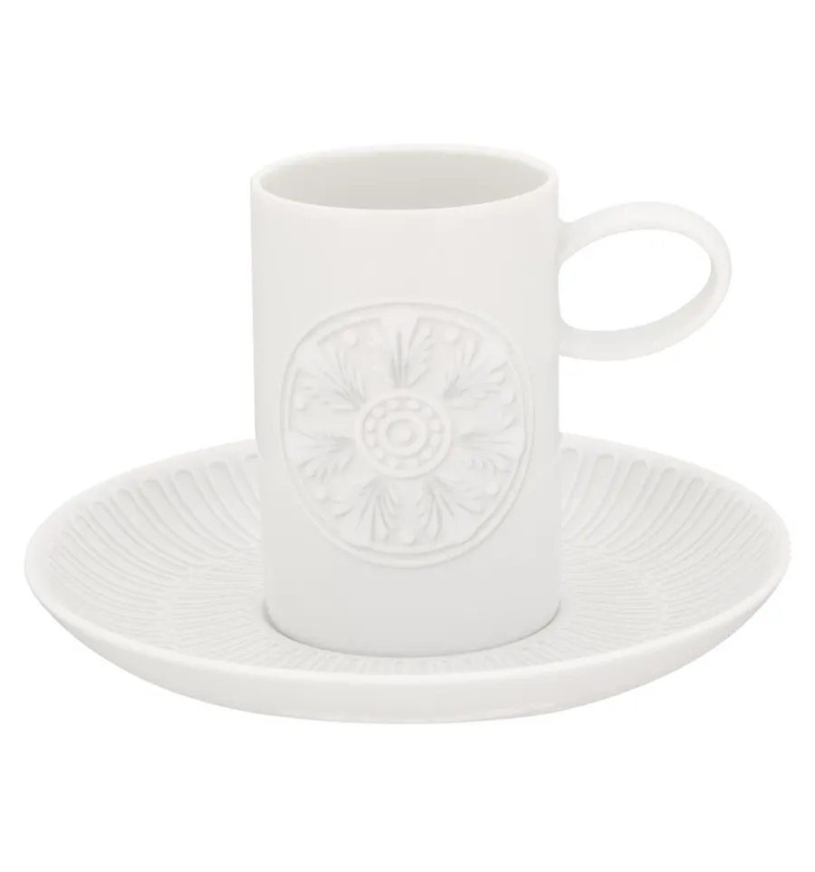 obrazek 1 Klasyczna porcelanowa filiżanka do kawy ze spodkiem Ornament z białym reliefowym ornamentem - Vista Alegre