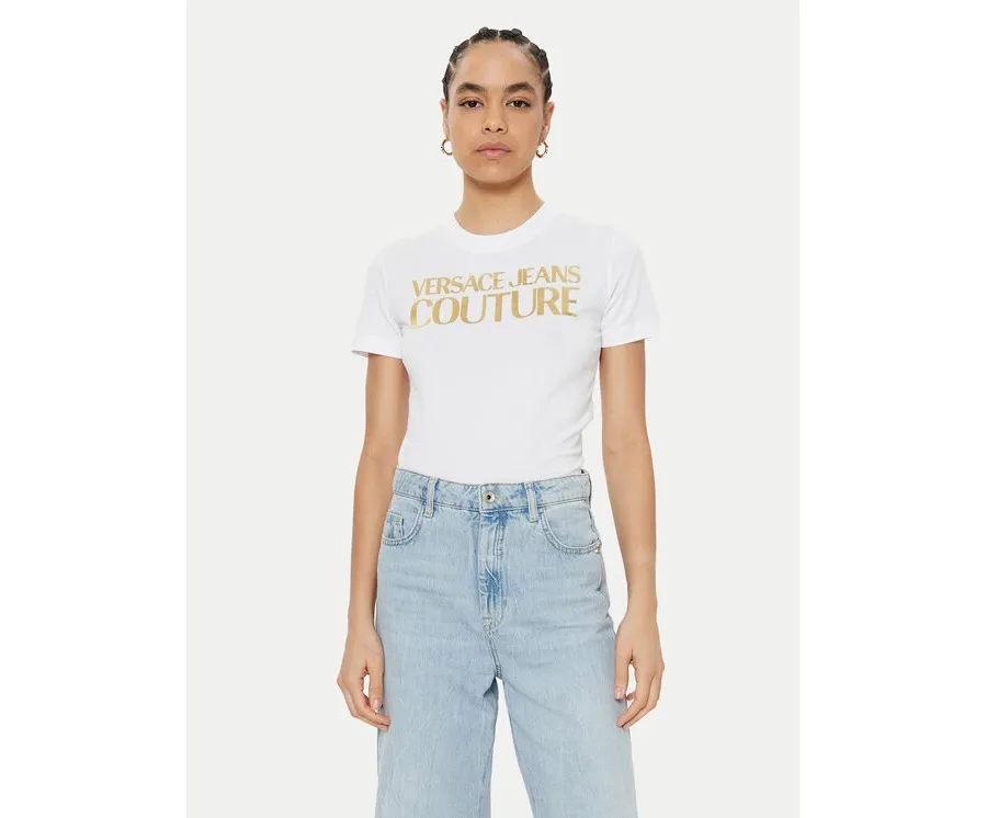 obrazek 1 Versace Jeans Couture T-Shirt 78HAHT01 Biały Regular Fit
