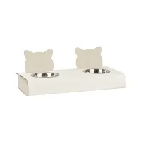 Zdjęcie Biały zestaw misek dla kota 40x16xH6 cm zdobiony motywem kocich głów