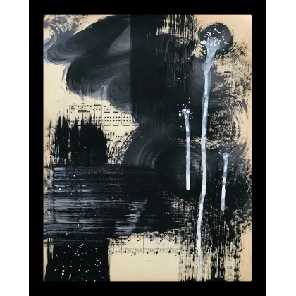 Zdjęcie Black no 16. Akryl na starych, archiwalnych nutach, 34 x 27 cm