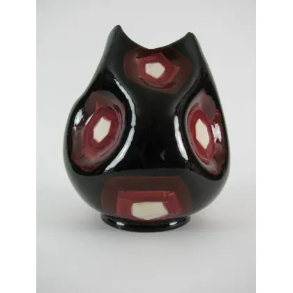 Zdjęcie Okrągły ceramiczny wazon na kwiaty z połowy XX wieku z ręcznie wykonanymi wnękami