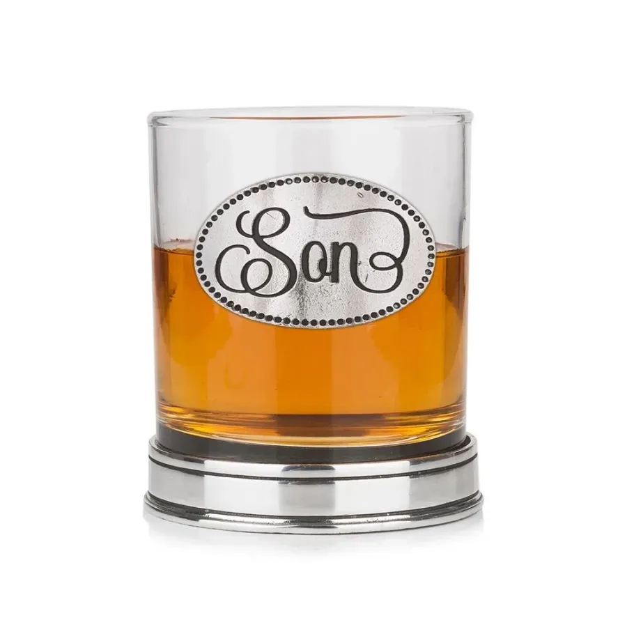 obrazek 1 Prezent dla wyjątkowego syna - szklanka do whisky z cynowym emblematem i polerowaną podstawą