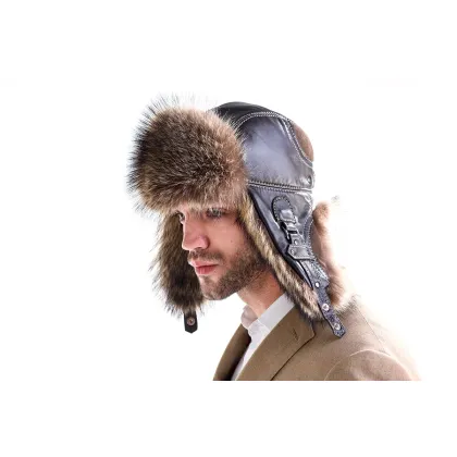 Picture Comfortable men's winter hat in black or brown