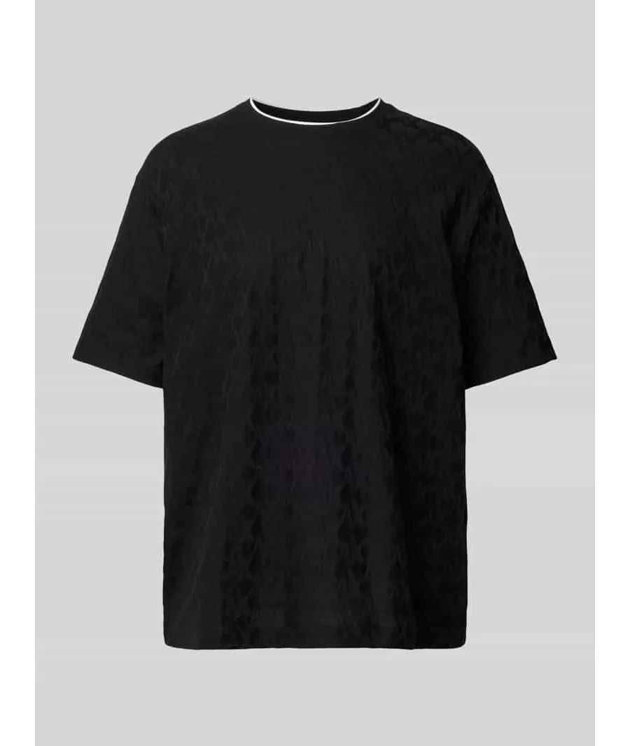 obrazek 1 T-shirt z prążkowanym, okrągłym dekoltem model ‘Jaquard’