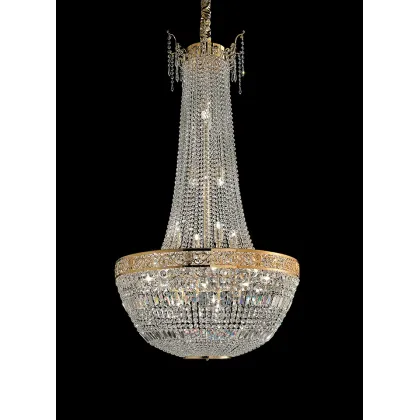 Zdjęcie Żyrandol z pozłacaną ramą mosiężną i kryształami