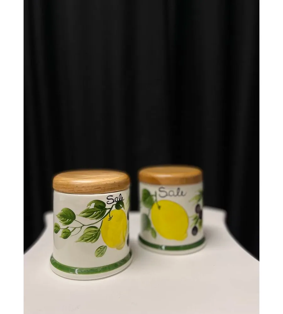 obrazek 2 Ceramiczny ręcznie malowany pojemnik na sól z motywami cytryn i oliwek - Le Ceramiche