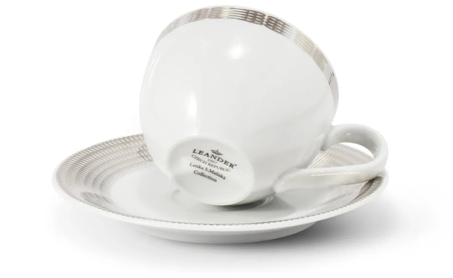 obrazek 2 Nowoczesna filiżanka do herbaty lub kawy ze spodkiem z porcelany ze srebrnym zdobieniem – Leander