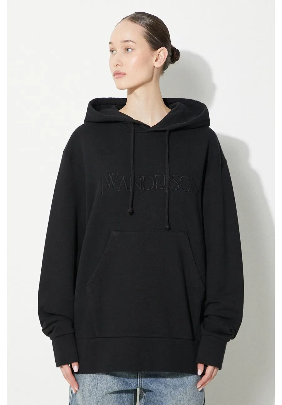 obrazek 1 JW Anderson bluza bawełniana Logo Embroidery Hoodie damska kolor czarny z kapturem gładka JW0164.PG0861.999