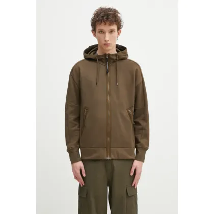 Zdjęcie C.P. Company bluza bawełniana męska kolor zielony z kapturem gładka 18CMSS028A005086W