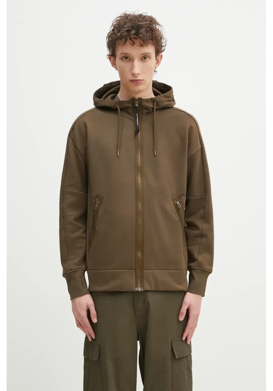 obrazek 1 C.P. Company bluza bawełniana męska kolor zielony z kapturem gładka 18CMSS028A005086W