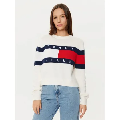Zdjęcie Tommy Jeans Sweter Center Flag DW0DW19335 Écru Regular Fit