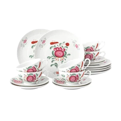 Zdjęcie Stylowy 18-elementowy zestaw do herbaty z porcelany zdobiony motywem kwiatowym – Tettau
