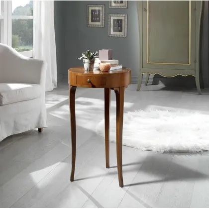 Zdjęcie Stylowy okrągły stolik kawowy z szufladą inkrustowany - Zanini