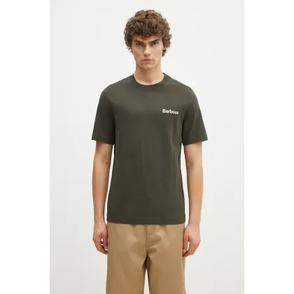Zdjęcie Barbour t-shirt bawełniany Pitbright Relaxed męski kolor zielony z nadrukiem MTS1351