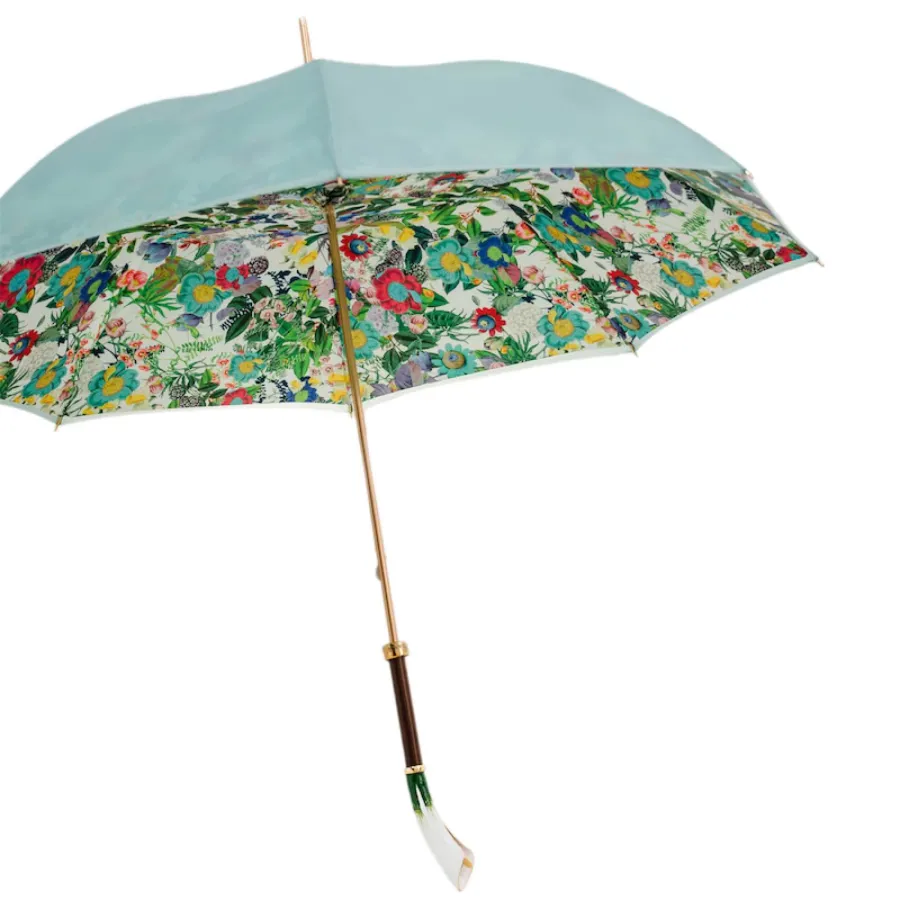 obrazek 8 Ekskluzywny turkusowy parasol damski zdobiony roślinnym motywem z piękną rączką – Pasotti