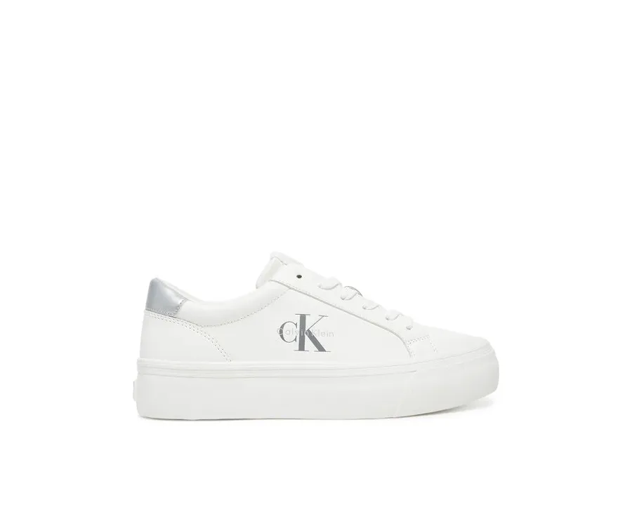 obrazek 1 Calvin Klein Jeans Sneakersy Vulc Flatf Lth Silver Logo Tag YW0YW01877 Biały