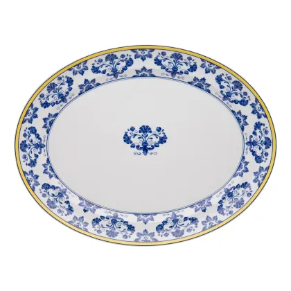 Zdjęcie Porcelanowy duży owalny talerz Castelo Branco z unikatowym błękitnym motywem roślinnym -Vista Alegre