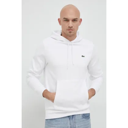 Zdjęcie Lacoste bluza kolor biały z kapturem gładka
