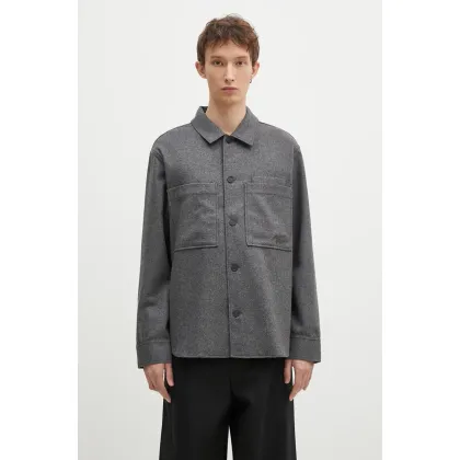 Zdjęcie Maison Kitsuné koszula wełniana Overshirt kolor szary relaxed z kołnierzykiem klasycznym MM00401WT0032