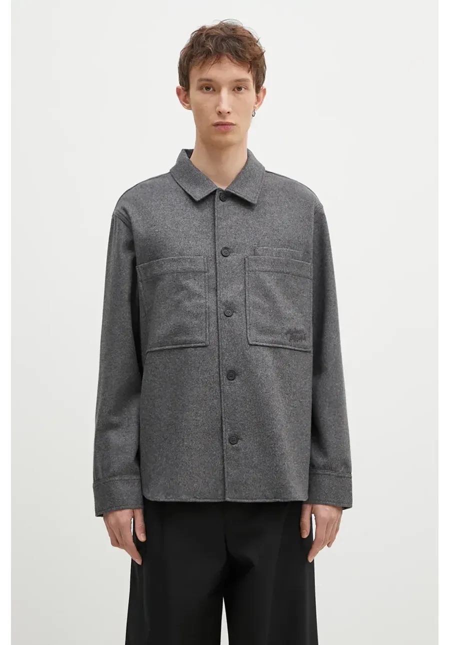 obrazek 1 Maison Kitsuné koszula wełniana Overshirt kolor szary relaxed z kołnierzykiem klasycznym MM00401WT0032