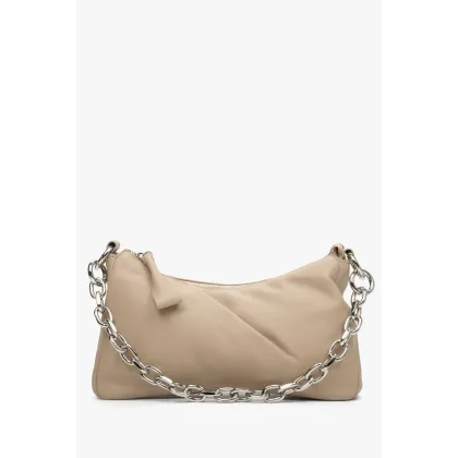 Zdjęcie Estro: Beżowa torebka damska na ramię z łańcuszkiem ze skóry