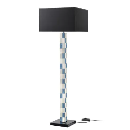 Zdjęcie Stylowa lampa stojąca z drewna i inkrustowanego forniru