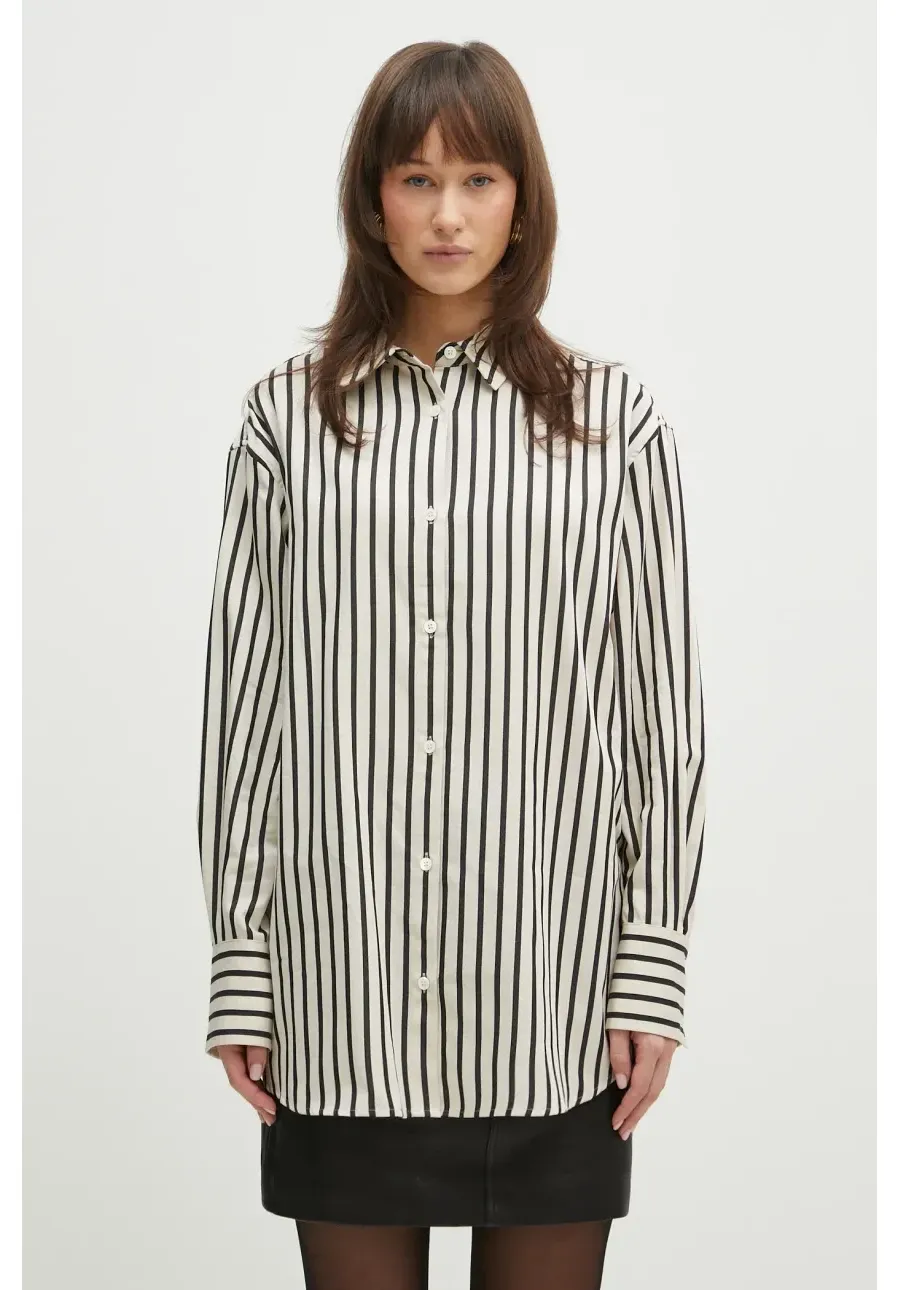 obrazek 1 Anine Bing koszula bawełniana Plaza Shirt damska kolor beżowy relaxed z kołnierzykiem klasycznym A.07.10881