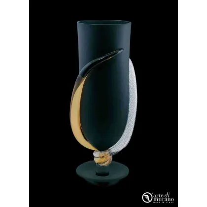 Zdjęcie Czarny, satynowy wazon z dmuchanego szkła Murano