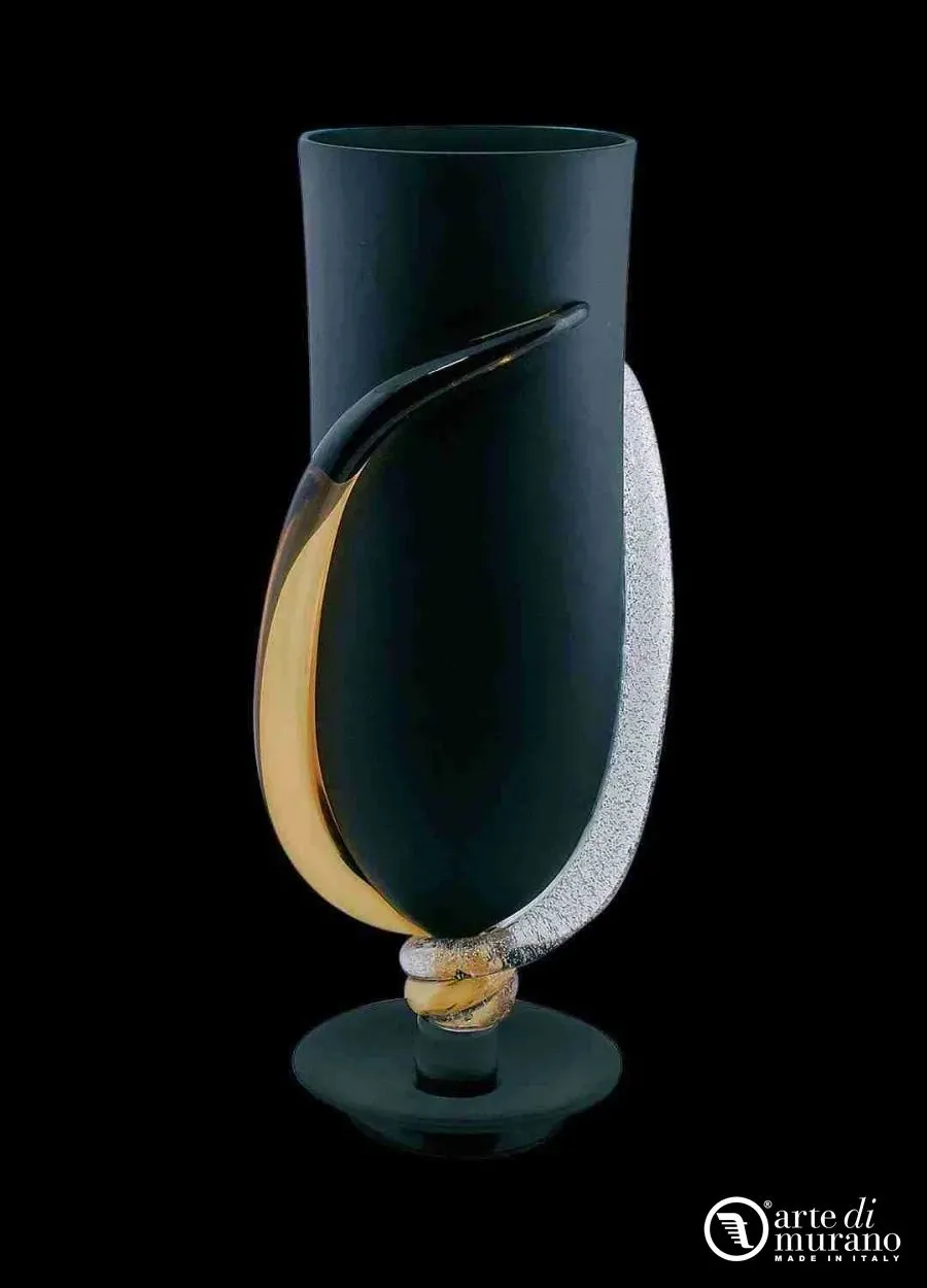 obrazek 1 Czarny, satynowy wazon z dmuchanego szkła Murano