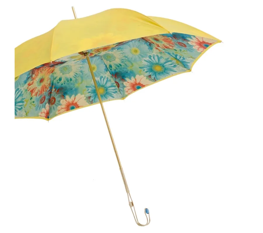 obrazek 7 Prestiżowy parasol damski w kolorze żółtym zdobiony słonecznikami - Pasotti