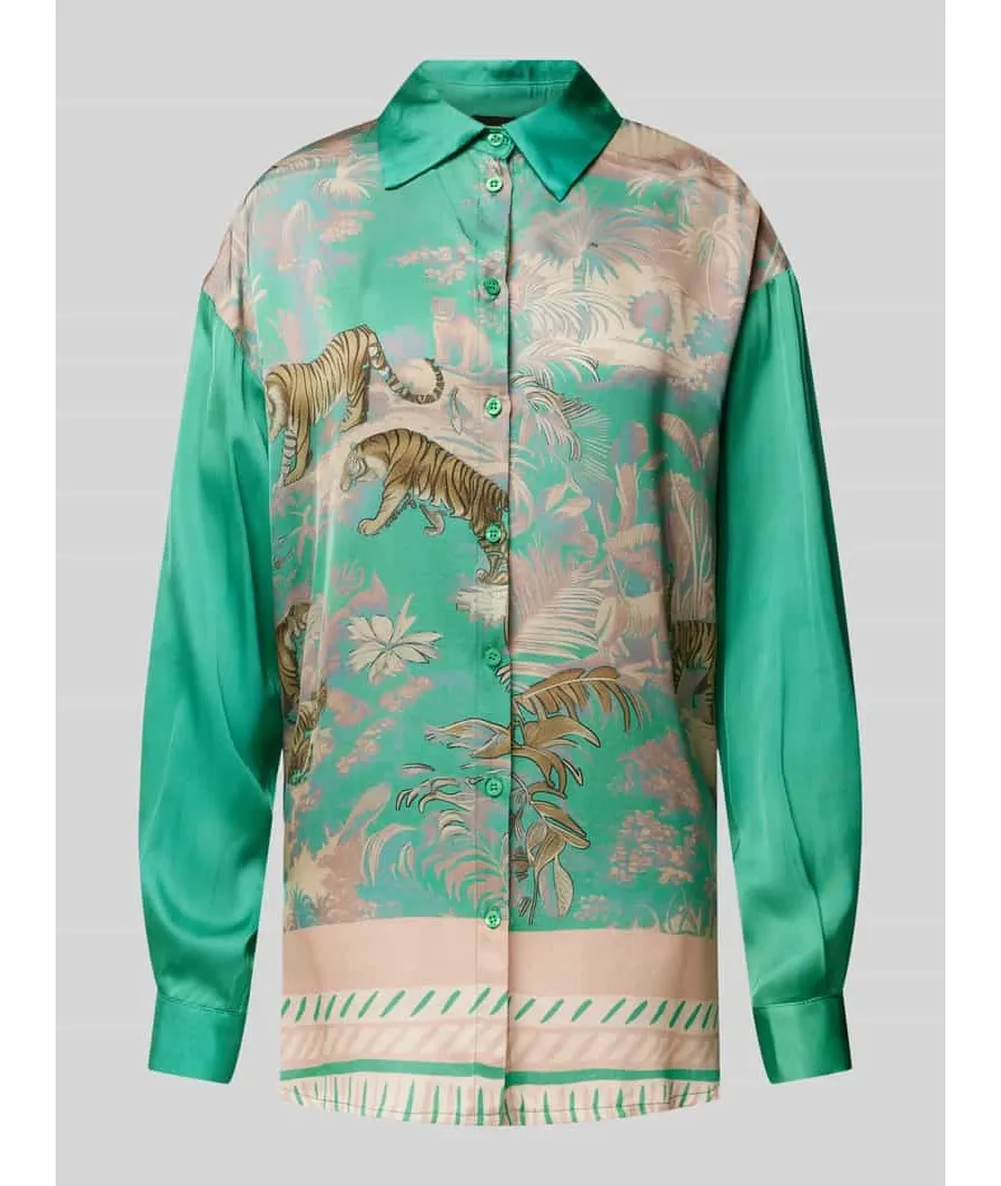 obrazek 1 Bluzka o kroju regular fit z wykładanym kołnierzem model ‘Tiger in the Jungle’