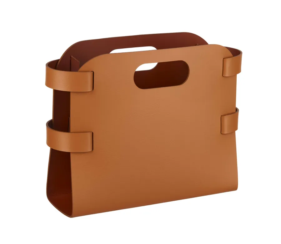 obrazek 1 Skórzany gazetnik 16x36xH25 cm w stylowym kolorze karmelowego brązu