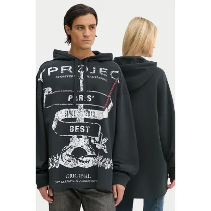 Zdjęcie Y/Project bluza bawełniana EVERGREEN PARIS' BEST PINCHED HOODIE kolor czarny z kapturem z nadrukiem 204SH002