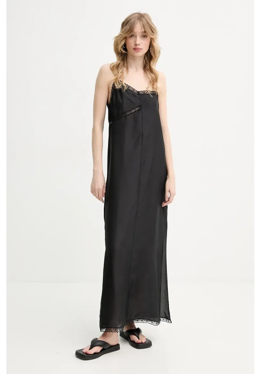obrazek 1 MM6 Maison Margiela sukienka jedwabna kolor czarny maxi prosta S52CT0785.M35244