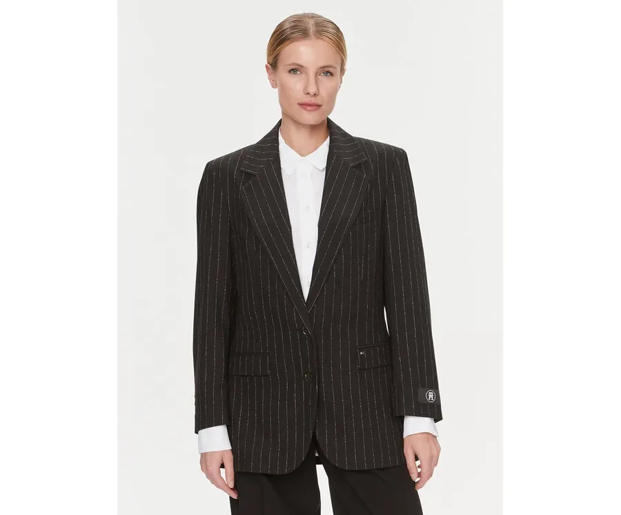 obrazek 1 Tommy Hilfiger Marynarka Oversized Prep Pinstripe Blazer WW0WW40498 Czarny Regular Fit