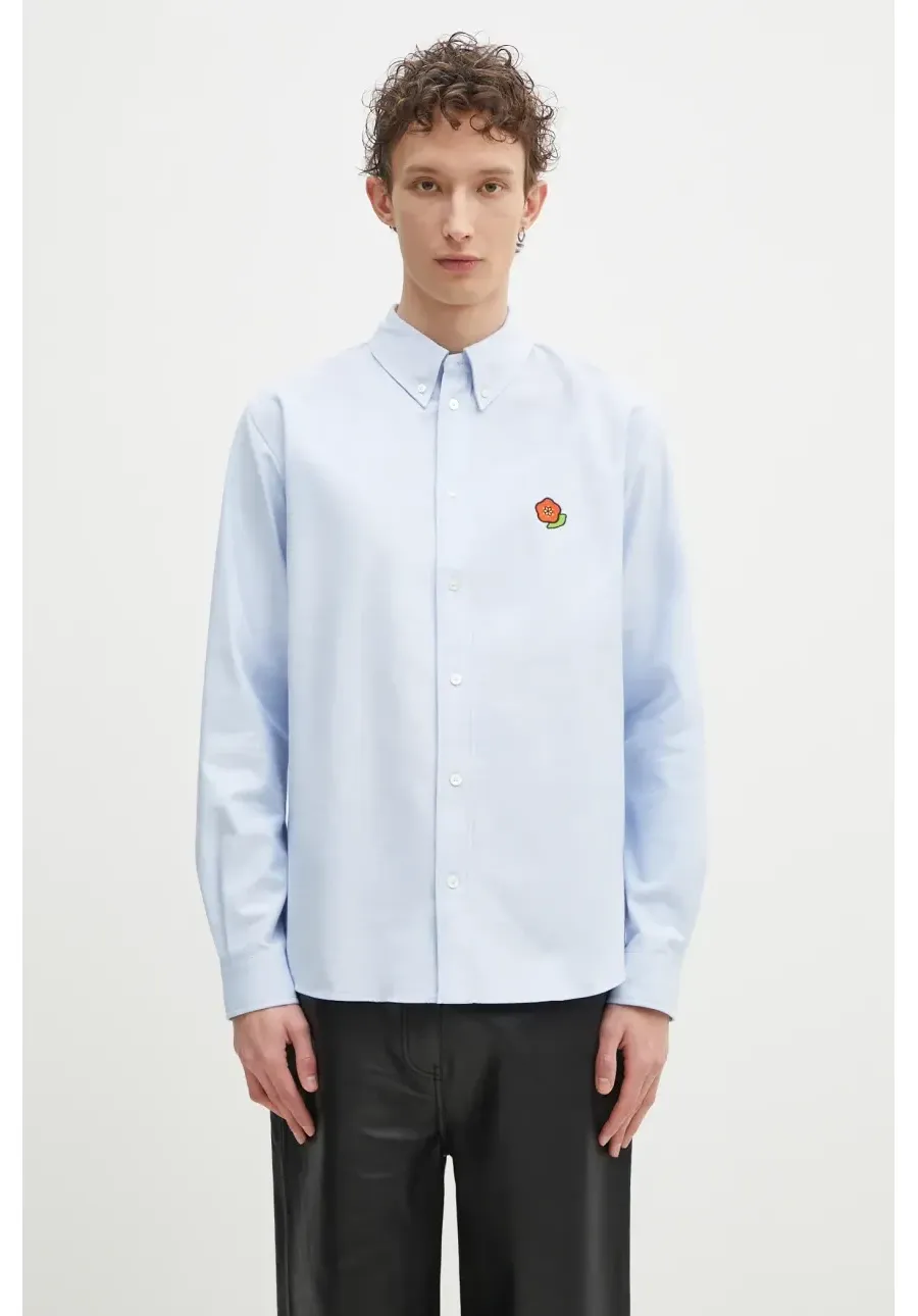 obrazek 1 Kenzo koszula bawełniana męska kolor niebieski relaxed z kołnierzykiem button-down FF55CH4109LO.64