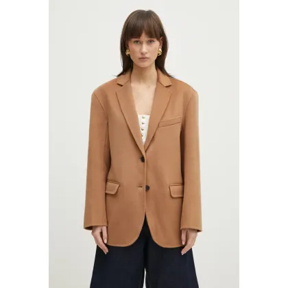Zdjęcie Anine Bing marynarka wełniana Quinn Blazer kolor brązowy jednorzędowa gładka A.01.7073