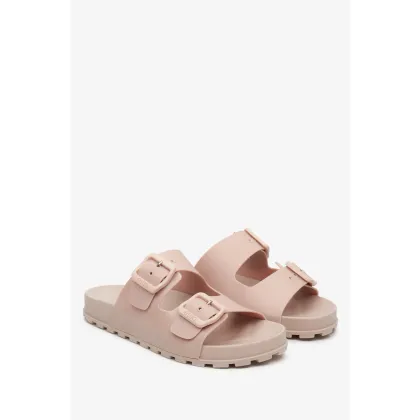 Zdjęcie Estro: Jasnoróżowe klapki damskie z grubych pasków